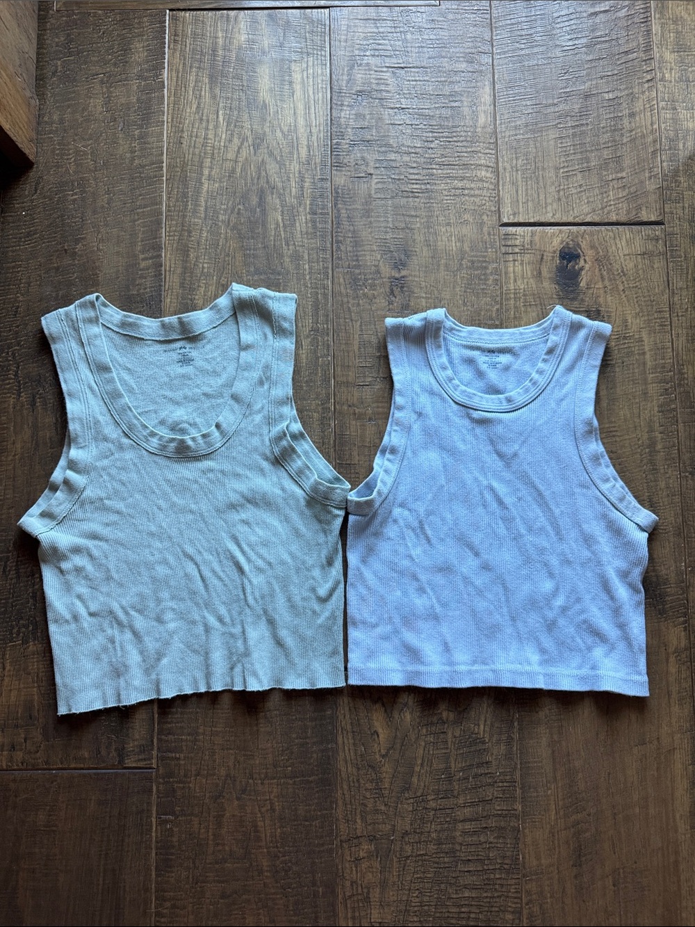 Cropped Rib Tank Top - Light Blue & Pale Blue